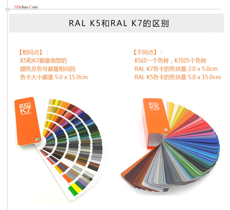 勞爾ral k5和k7色卡的區(qū)別對比